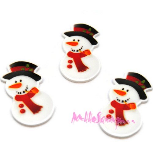 Cabochons bonhommes de neige résine plate embellissements scrapbooking carterie bijoux - 3 pièces