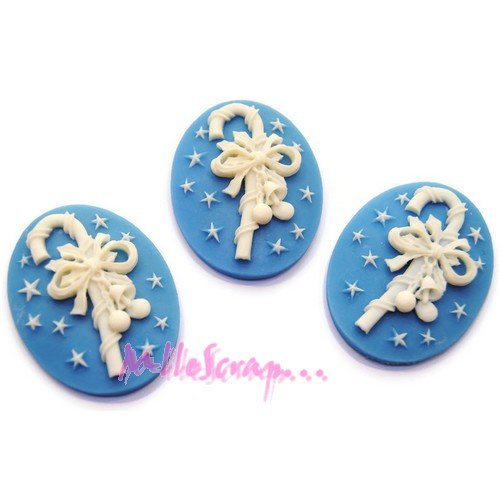 Cabochons cannes de noël embellissement résine scrapbooking carterie bijoux - 3 pièces