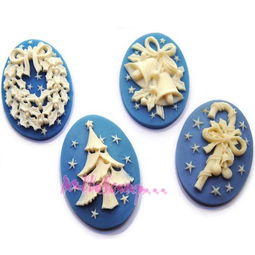Cabochons de noël embellissement résine scrapbooking carterie bijoux - 4 pièces