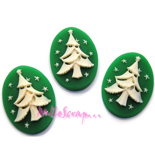 Cabochons sapins de noël embellissement résine scrapbooking carterie bijoux - 3 pièces