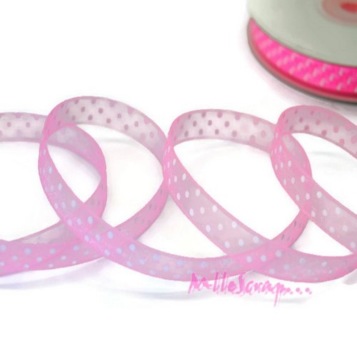 Ruban organza rose clair avec petits pois blancs scrapbooking carterie - 1 m