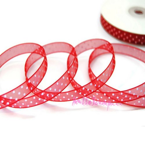Ruban organza rouge petits pois blanc scrapbooking carterie couture - 1 mètre