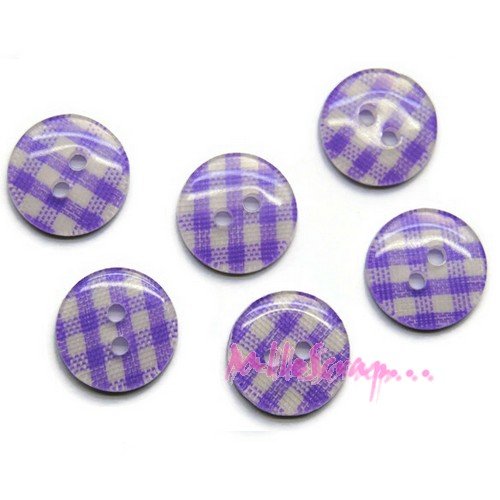 Boutons plastique vichy violet embellissement scrapbooking carterie couture - 8 pièces