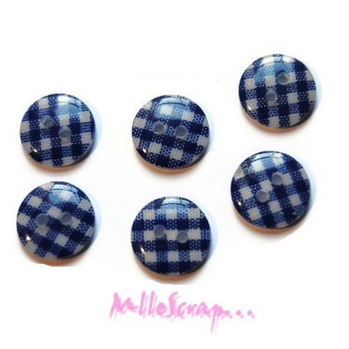Boutons plastique vichy bleu foncé embellissement scrapbooking carterie couture - 8 pièces