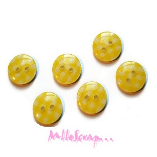 Boutons plastique vichy jaune clair embellissement scrapbooking carterie couture - 8 pièces