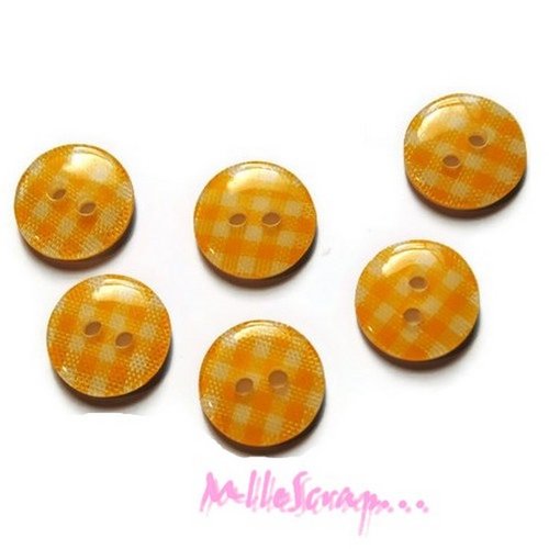 Boutons plastique vichy jaune foncé embellissement scrapbooking carterie couture - 8 pièces