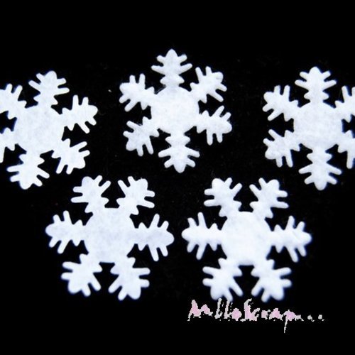 Appliques petits flocons de neige noel tissu scrapbooking carterie couture - 5 pièces
