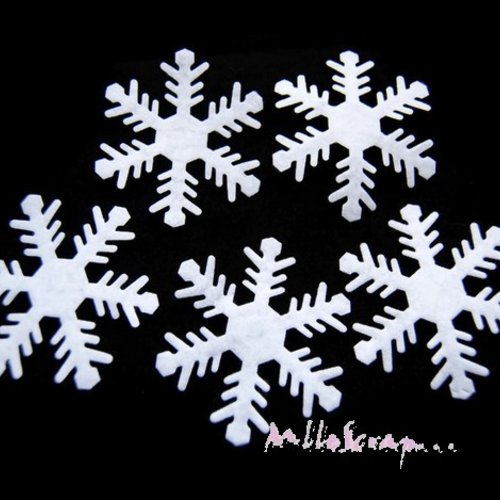 Appliques gros flocons de neige noel tissu feutrine scrapbooking carterie couture - 5 pièces
