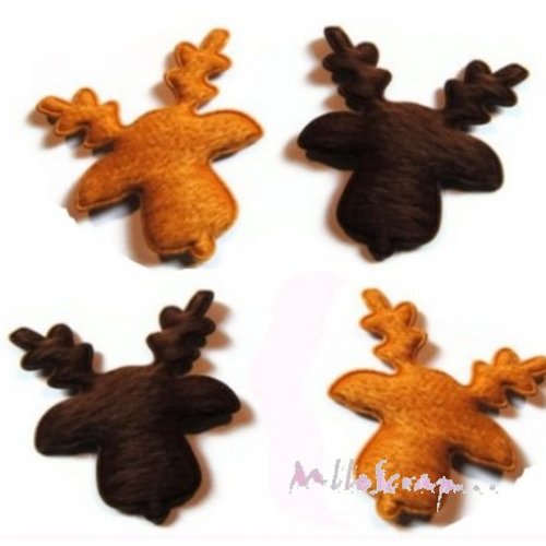 Appliques rennes de noel marron aspect fourrure embellissement scrapbooking carterie couture - 6 pièces