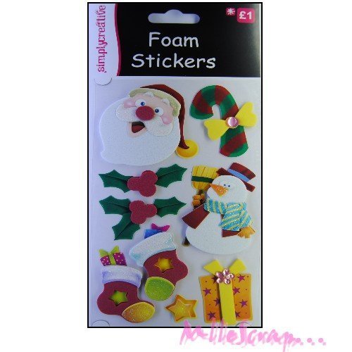 Stickers en mousse noël autocollants "simply creative" scrapbooking carterie - 1 planche