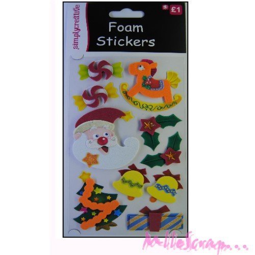 Stickers en mousse noël autocollants "simplycreative" scrapbooking carterie - 1 planche