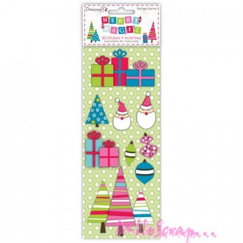 Stickers 3d relief noël autocollants merry magic scrapbooking carterie - 1 planche