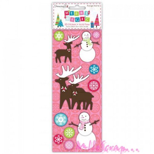 Stickers 3d relief noël autocollants merry magic scrapbooking carterie - 1 planche