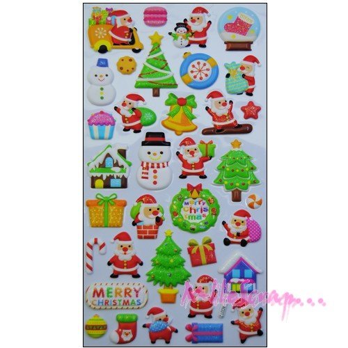 Stickers puffy noel embellissement scrapbooking - 1 planche