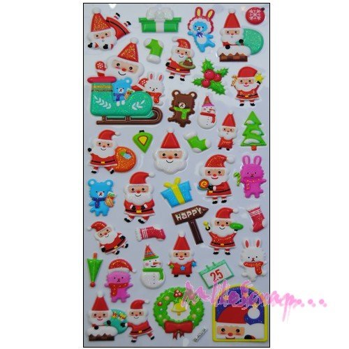 Stickers puffy noel embellissement scrapbooking - 1 planche