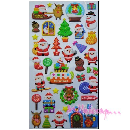 Stickers puffy noel embellissement scrapbooking - 1 planche