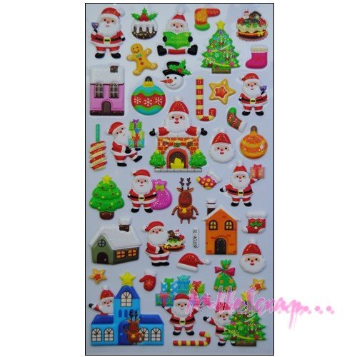 Stickers puffy noel embellissement scrapbooking - 1 planche