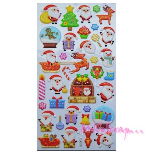 Stickers puffy noel embellissement scrapbooking - 1 planche