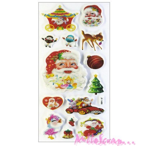 Stickers de noël plastifiés autocollants idéal scrapbooking carterie - 1 planche