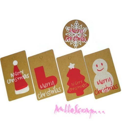 Etiquettes tags kraft cadeaux de noël scrapbooking carterie - 5 pièces