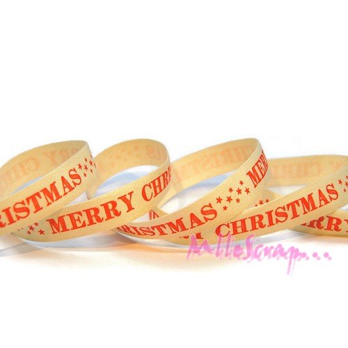Ruban noël tissu coton scrapbooking couture carterie merry christmas - 1 mètre