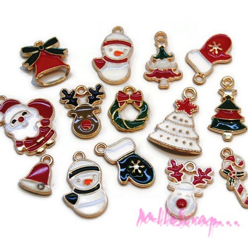 Gros lot de breloques spéciales noël embellissement scrapbooking carterie bijoux - 14 pièces