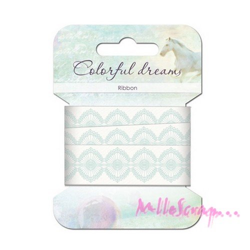 2 m ruban imprimé "colorful dreams" imitation dentelles embellissement scrapbooking carterie