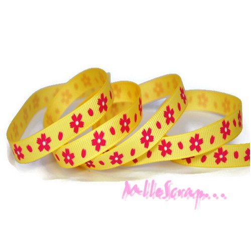 1 m de ruban imprimé fleurs jaune, rose embellissement scrapbooking