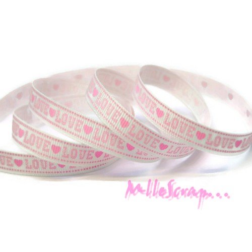 1 m ruban imprimé "love" blanc, rose embellissement scrapbooking carterie couture
