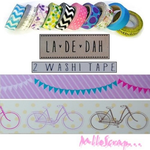 Rouleaux de washi tape 3 "la-de-dah"  décoration scrapbooking carterie journaling - 2 pièces