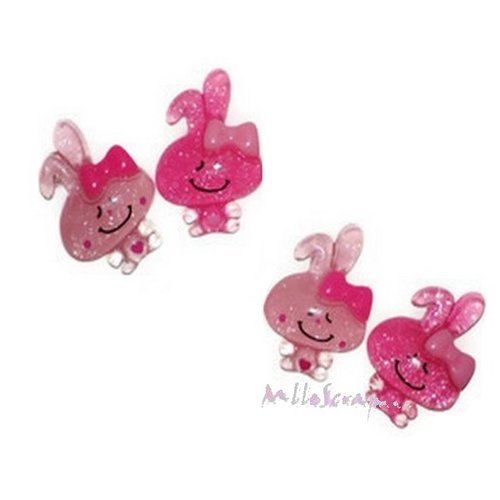 Cabochons lapins multicolore résine embellissement scrapbooking carterie bijoux diy - 5 pièces