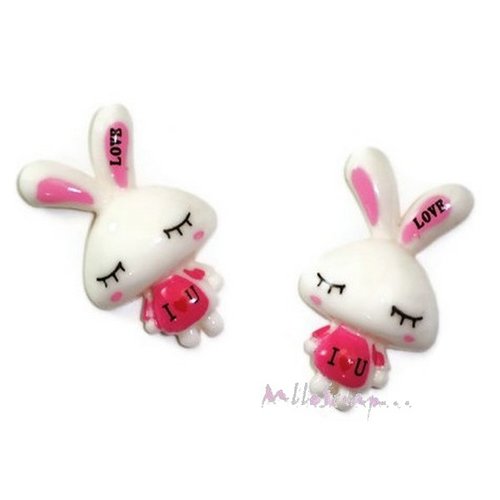 Cabochons lapins "i love you" résine embellissement scrapbooking carterie bijoux diy - 6 pièces