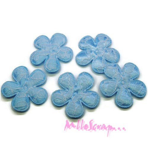 Appliques fleurs tissu bleu dentelle embellissement scrapbooking carterie couture - 5 pièces