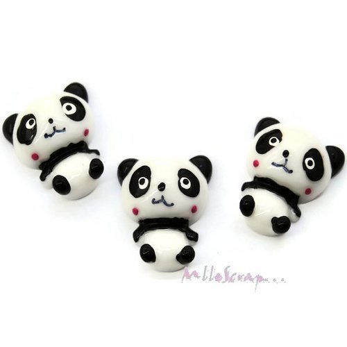 Cabochons pandas résine embellissement scrapbooking carterie bijoux diy - 3 pièces
