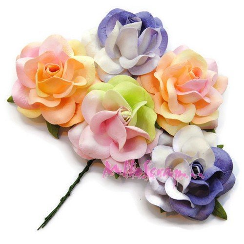 Grosses fleurs papier multicolore scrapbooking carterie diy - 5 pièces