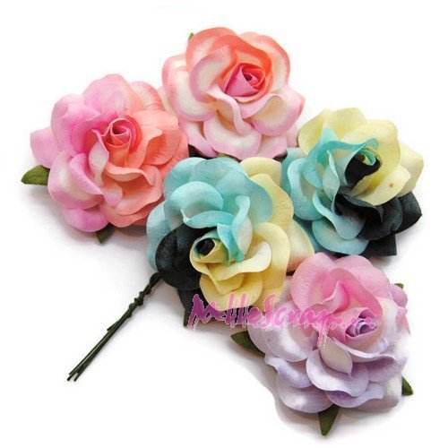 Grosses fleurs papier multicolore scrapbooking carterie diy - 5 pièces