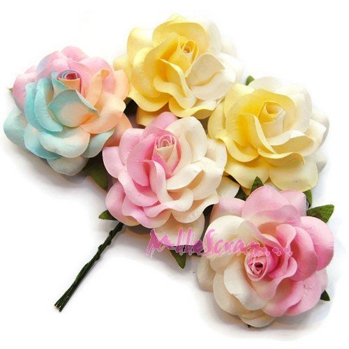 Grosses fleurs papier multicolore scrapbooking carterie diy - 5 pièces