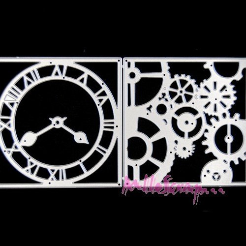 Die cut, matrice de découpe horloge, engrenage scrapbooking carterie journaling diy - 2 pièces