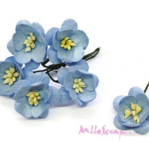 Fleurs papier bleu clair embellissement scrapbooking carterie diy - 5 pièces