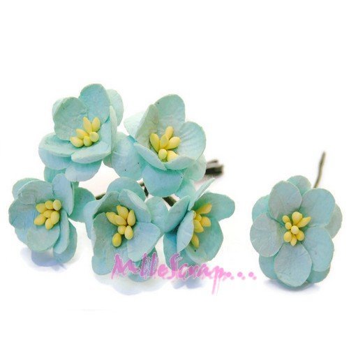 Fleurs papier bleu embellissement scrapbooking carterie diy - 5 pièces