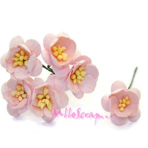 Fleurs papier rose clair embellissement scrapbooking carterie - diy - 5 pièces