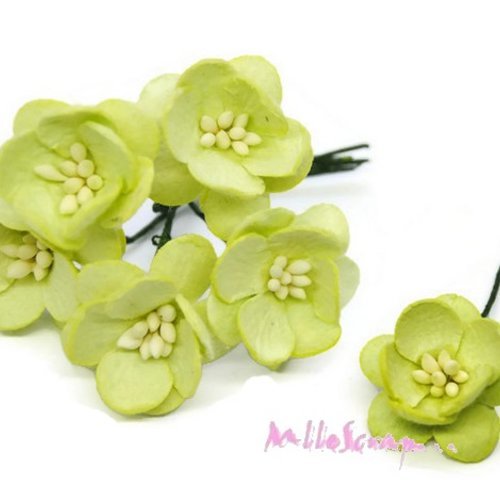 Fleurs papier vert clair embellissement scrapbooking carterie diy - 5 pièces