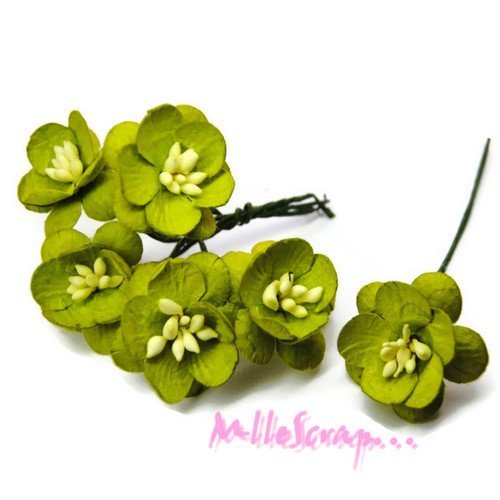 Fleurs papier vert embellissement scrapbooking carterie diy - 5 pièces