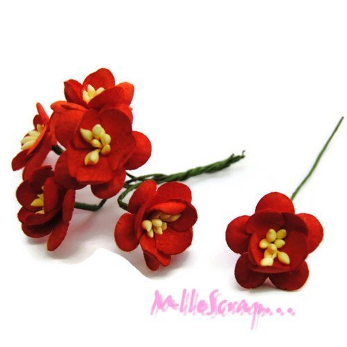 Fleurs papier rouge embellissement scrapbooking carterie diy - 5 pièces