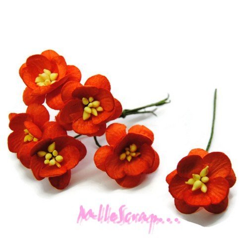 Fleurs papier orange embellissement scrapbooking carterie diy - 5 pièces