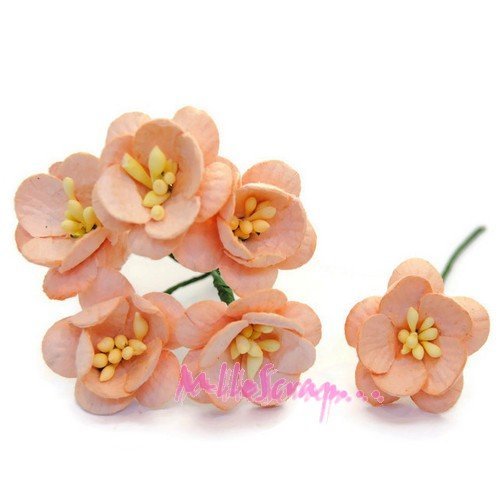 Fleurs papier orange clair embellissement scrapbooking carterie diy - 5 pièces