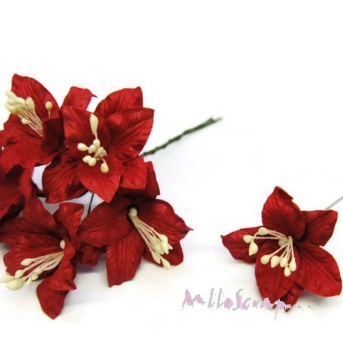 Fleurs lily  papier avec tige embellissement scrapbooking carterie diy - 5 pièces