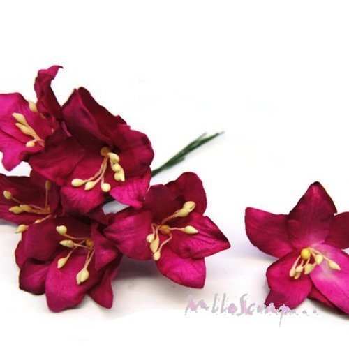 Fleurs lily  papier avec tige embellissement scrapbooking carterie diy - 5 pièces