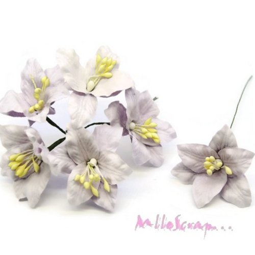 Fleurs lily  papier avec tige embellissement scrapbooking carterie diy - 5 pièces