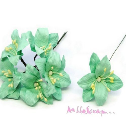 Fleurs lily  papier avec tige embellissement scrapbooking carterie diy - 5 pièces